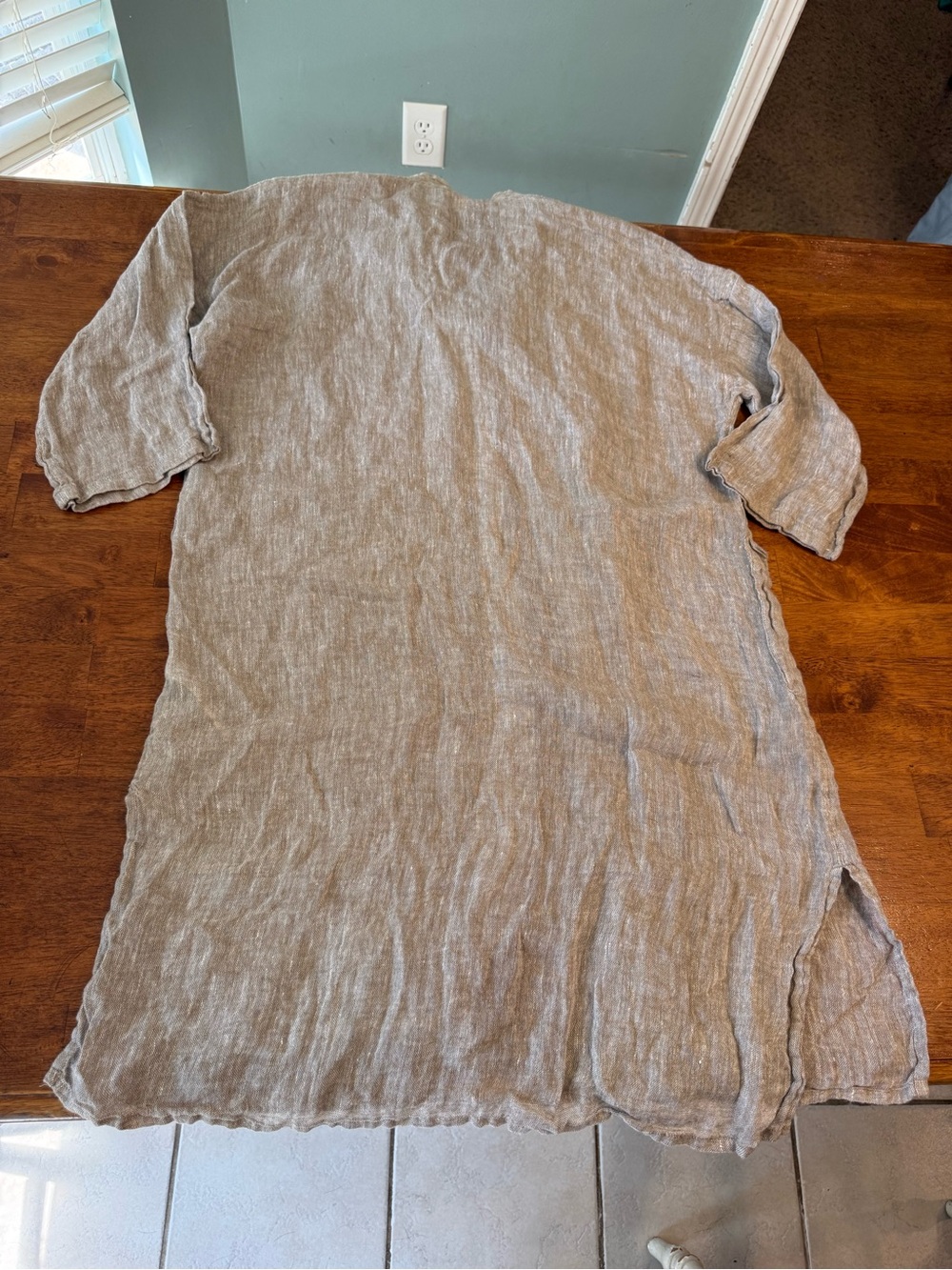 Eileen Fisher Organic Linen Gauze Long Open Front Duster Jacket Taupe medium - Picture 7 of 8